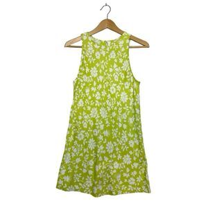 J. CREW Bright Green With White Flowers Rayon Summer Dress Size 8P